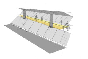 Croquis de la passerelle qui reliera les modes actifs entre Lyon 8e et Vénissieux Grand Parilly Lyon.