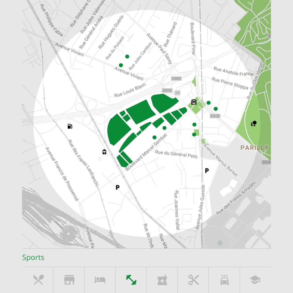 Les salles de sports et équipements sportifs du quartier Grand Parilly à Lyon Vénissieux